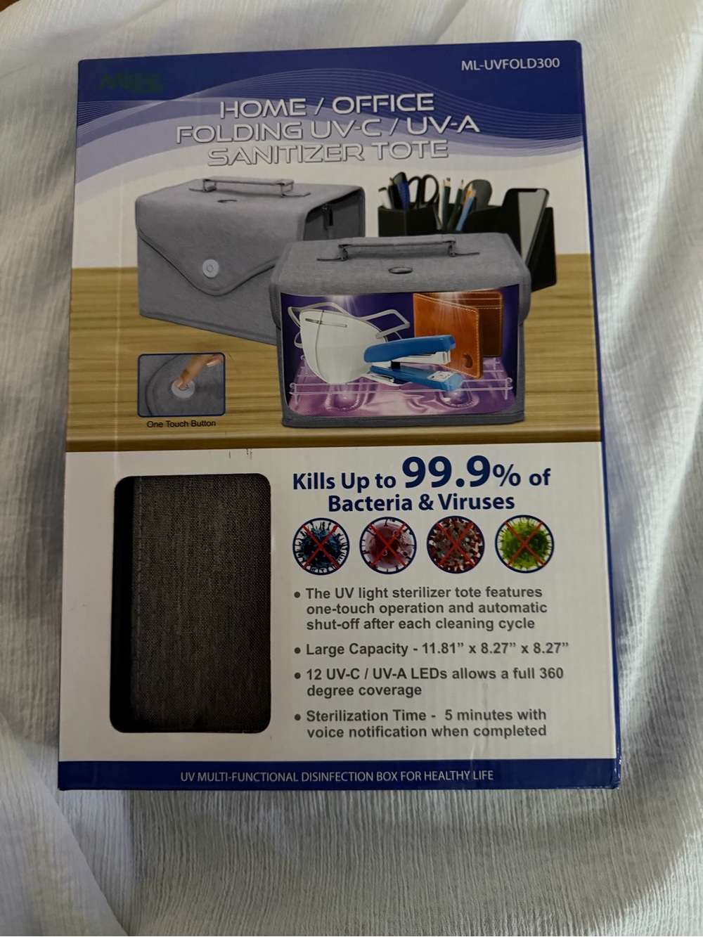 Home/Office Folding UV-C/UV-A Sanitizer Tote — Gray